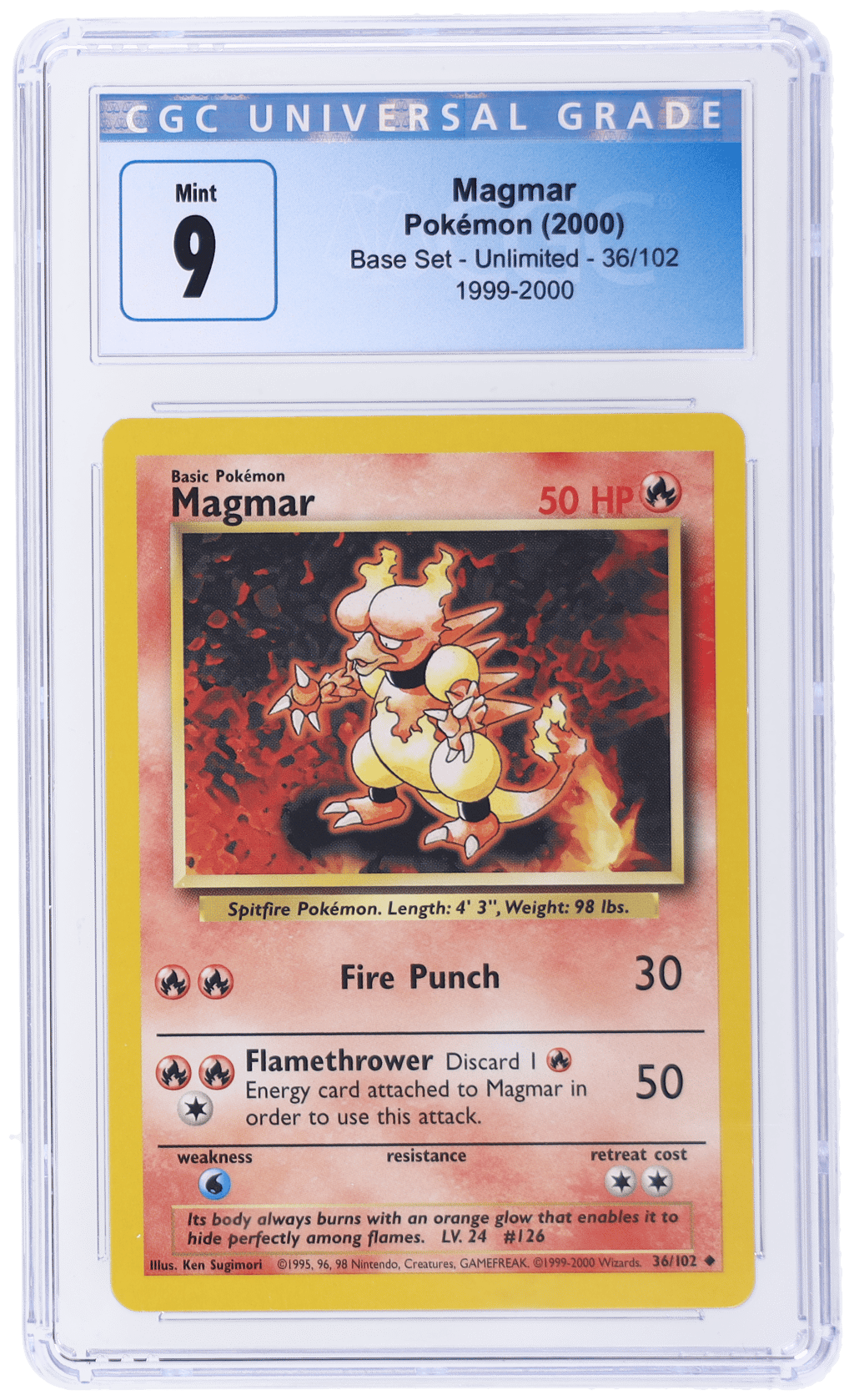 2000 Pokemon Base Set '99-'00 Magmar #36 CGC 9