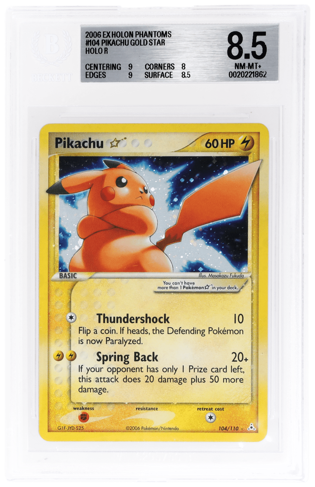 2006 Pokemon Ex Holon Phantoms Holo Pikachu Gold Star #104 BGS 8.5