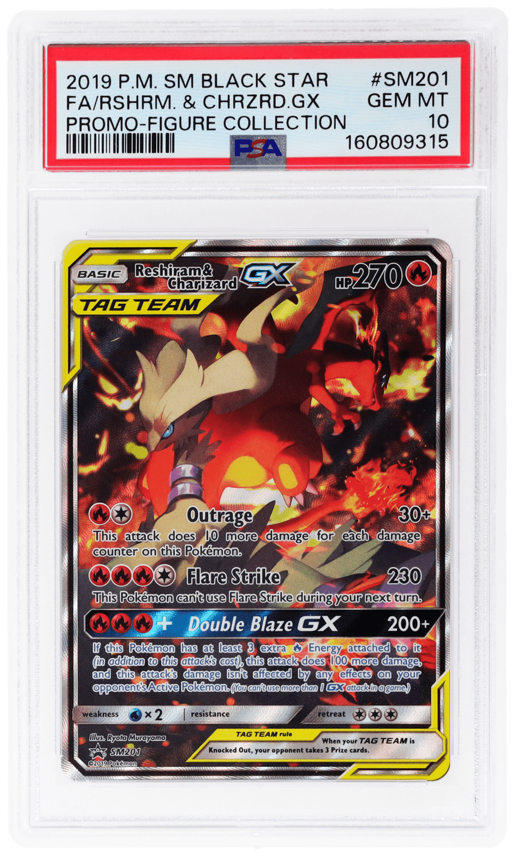 2016 Pokemon Sun and Moon Black Star Promos Charizard Gx/Reshiram #SM201 PSA 10
