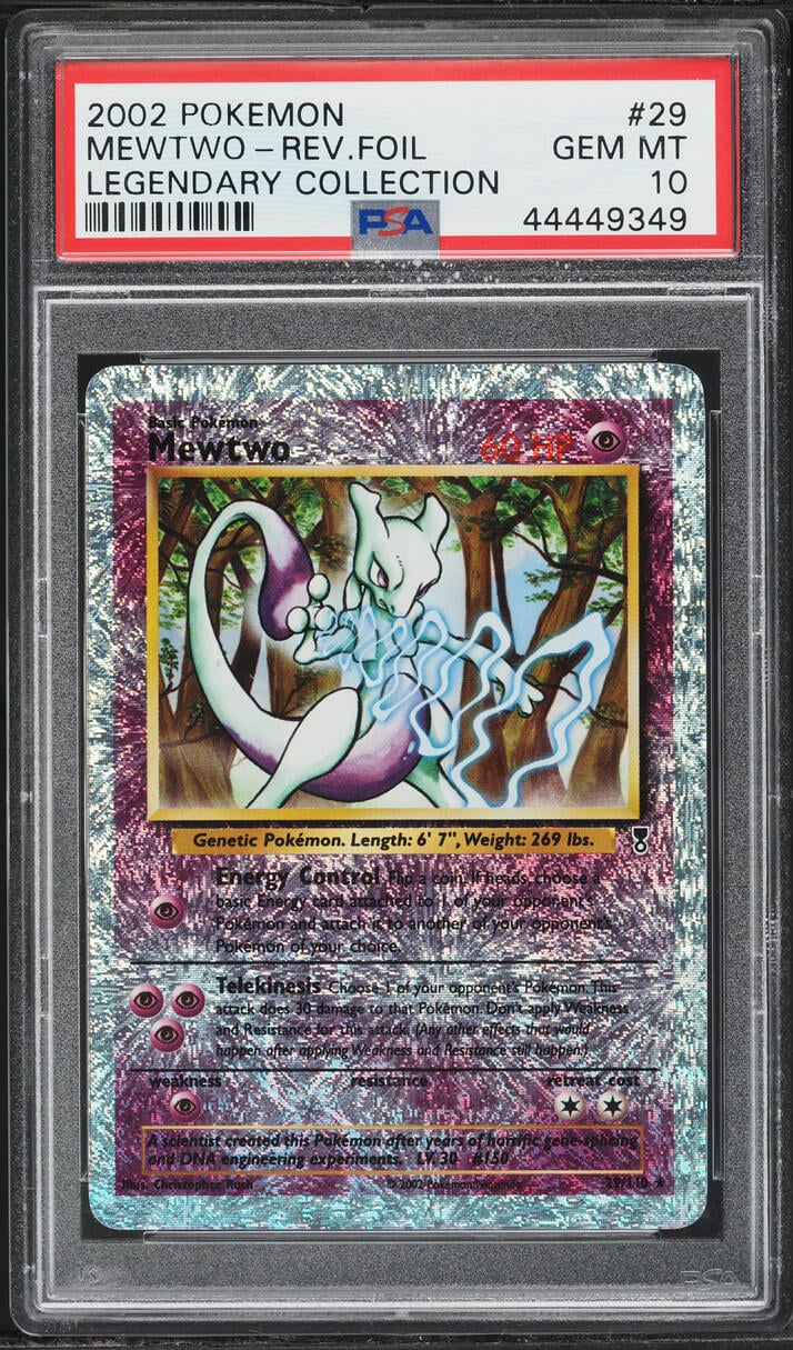 Graded 2002 Pokemon Legendary Collection Mewtwo reverse foil card